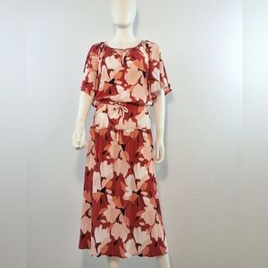 Liz Claiborne Burnt Orange and Pink Floral Midi Dress
